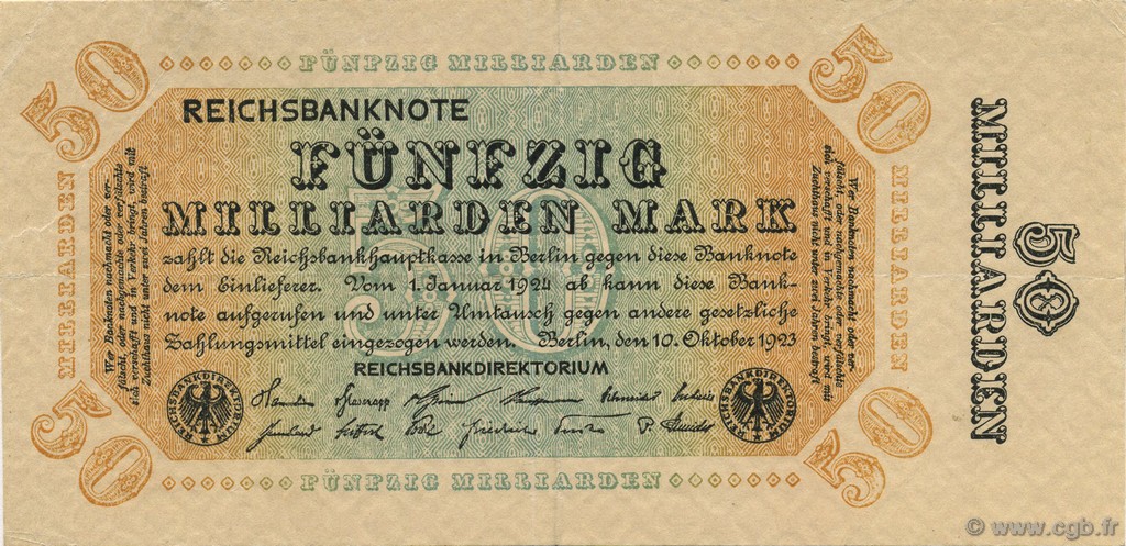 50 Milliards Mark GERMANY  1923 P.119c XF-
