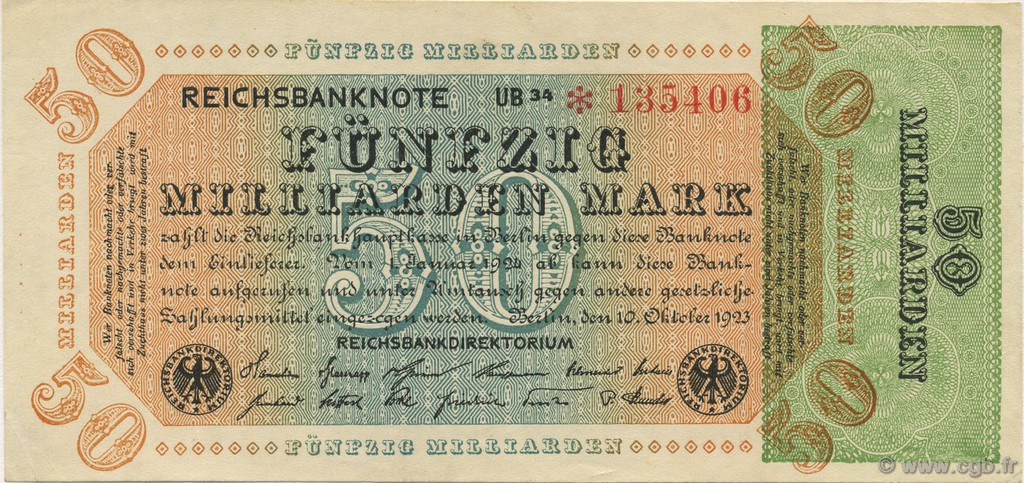 50 Milliards Mark ALLEMAGNE  1923 P.120b SUP+