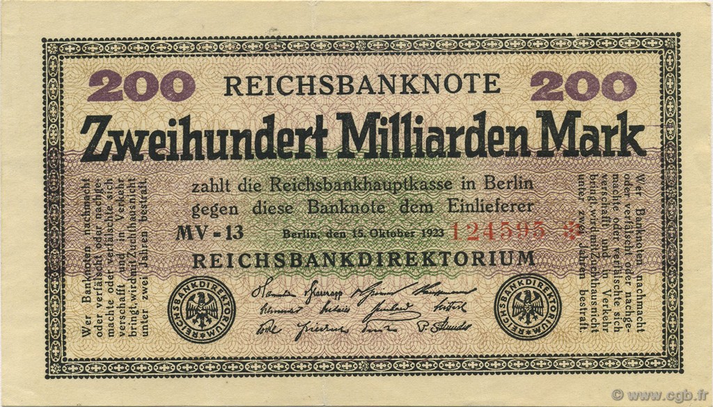 200 Milliards Mark GERMANIA  1923 P.121a SPL+