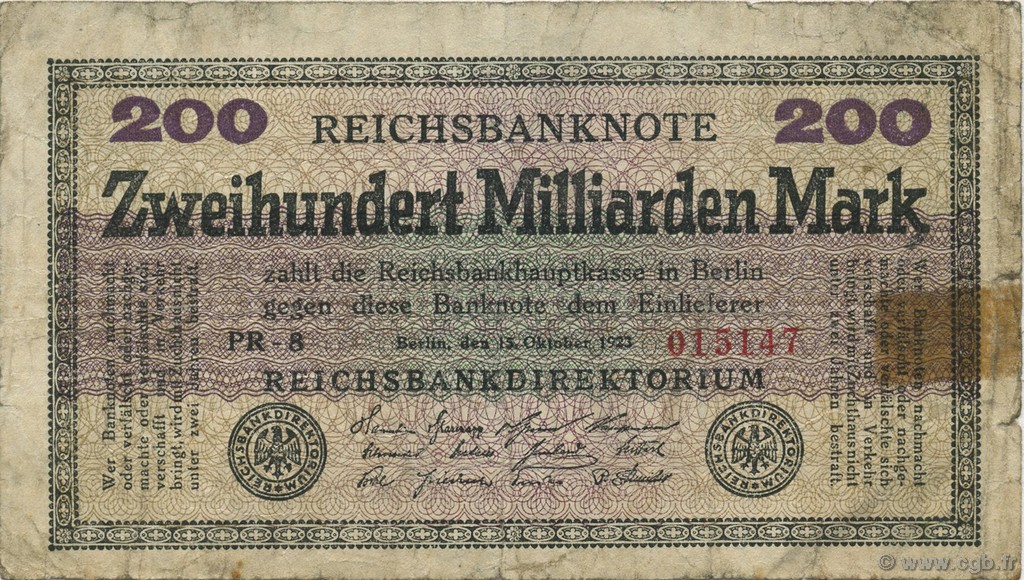 200 Milliards Mark GERMANIA  1923 P.121b q.MB