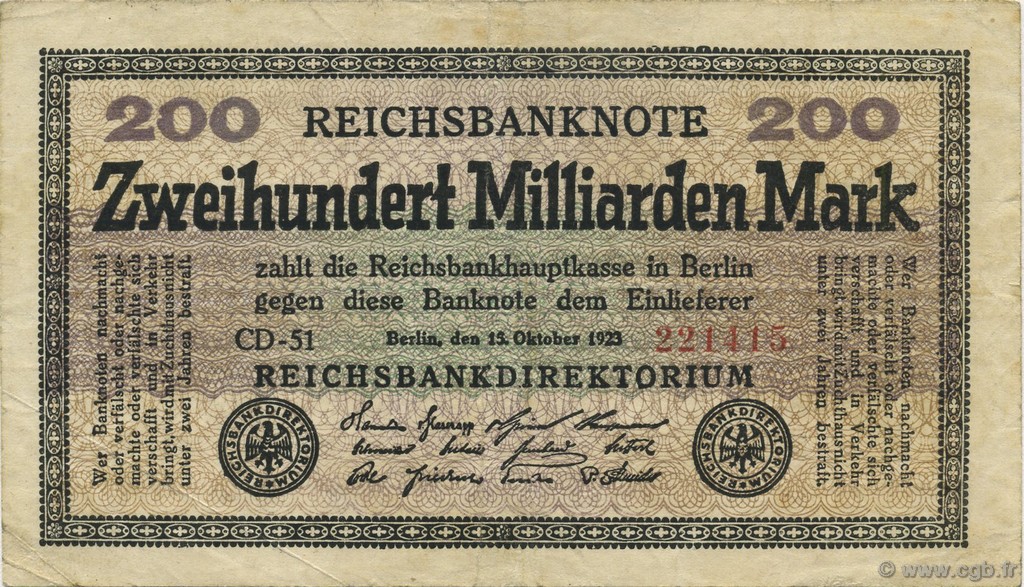 200 Milliards Mark GERMANY  1923 P.121b VF