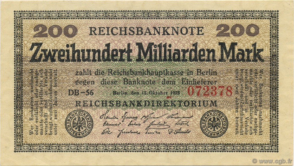 200 Milliards Mark ALLEMAGNE  1923 P.121b pr.NEUF
