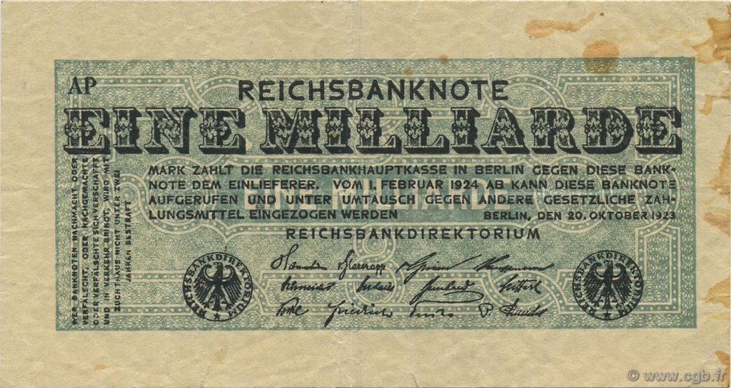 1 Milliard Mark GERMANY  1923 P.122 VF