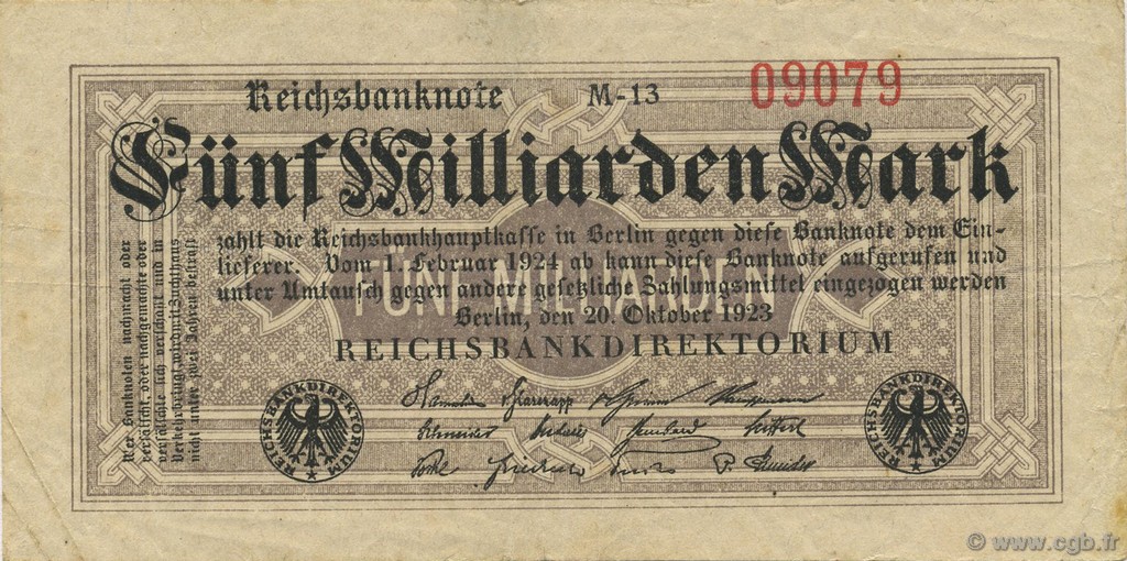 5 Milliards Mark GERMANIA  1923 P.123a BB