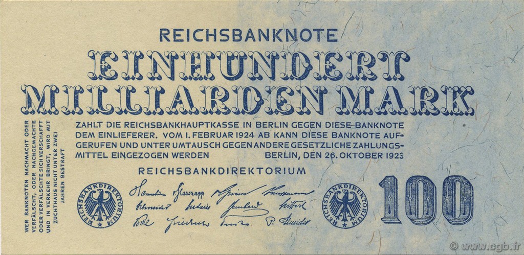 100 Milliards Mark GERMANIA  1923 P.126 q.FDC
