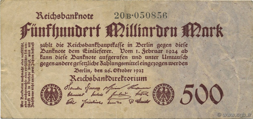 500 Milliard Mark GERMANIA  1923 P.127b BB