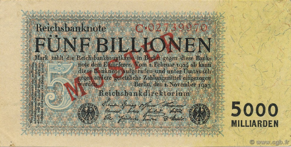 5 Billions Mark Spécimen DEUTSCHLAND  1923 P.130as fST