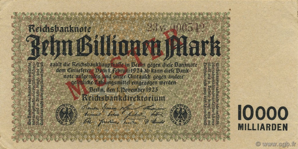 10 Billions Mark Spécimen ALLEMAGNE  1923 P.131bs SPL