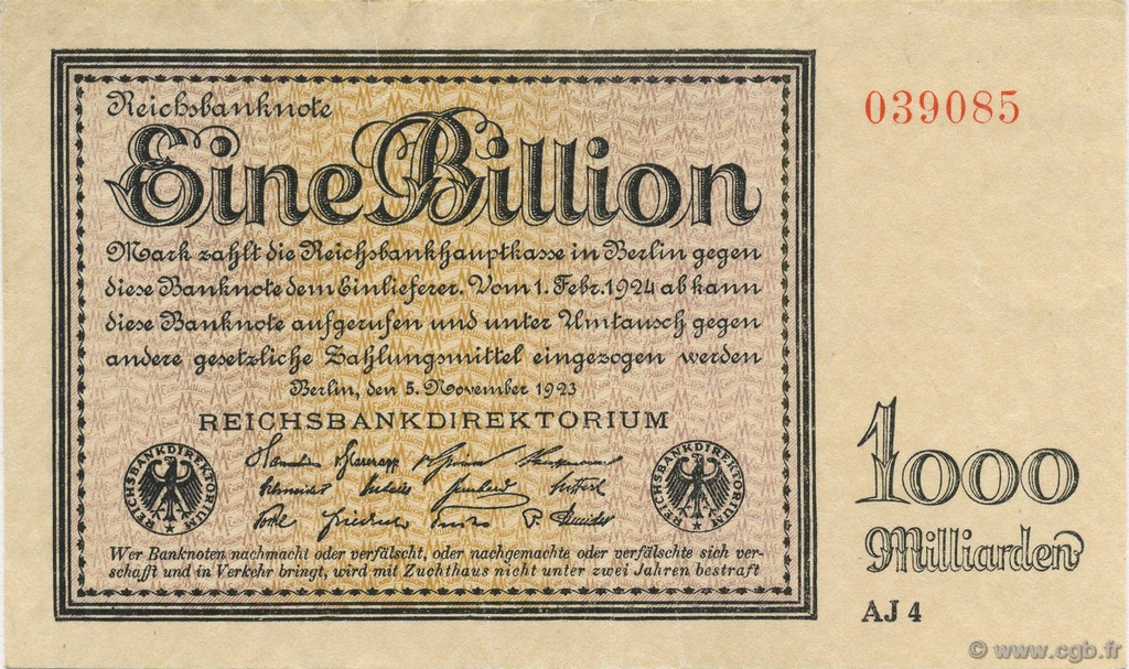1 Billion Mark DEUTSCHLAND  1923 P.134 VZ