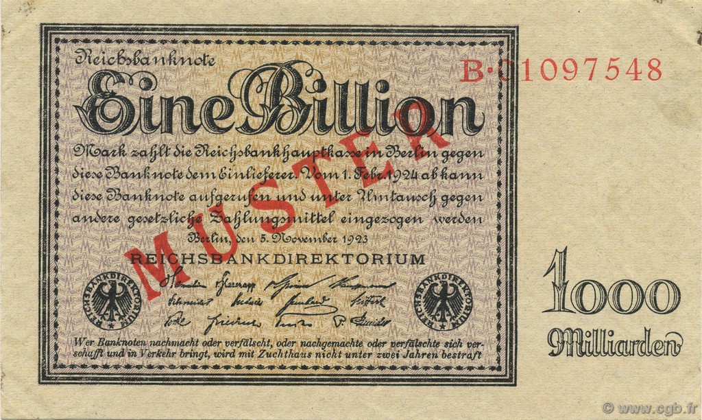 1 Billion Mark Spécimen ALEMANIA  1923 P.134s SC