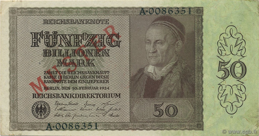 50 Billions Mark Spécimen GERMANIA  1924 P.139s SPL+