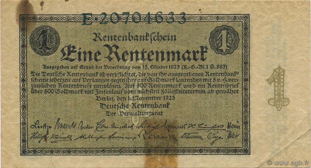 1 Rentenmark GERMANY  1923 P.161 F