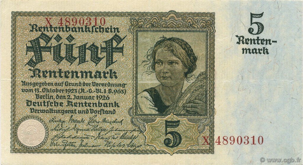 5 Rentenmark DEUTSCHLAND  1926 P.169 VZ