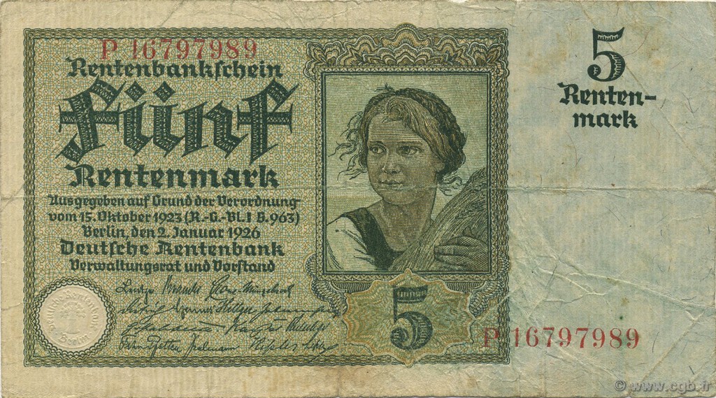 5 Rentenmark DEUTSCHLAND  1926 P.169 S