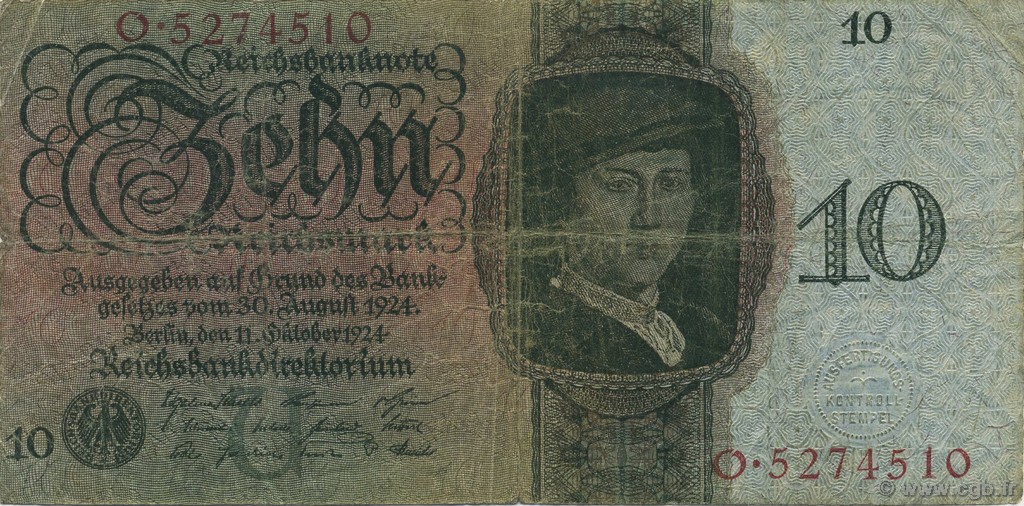 10 Reichsmark DEUTSCHLAND  1924 P.175 S