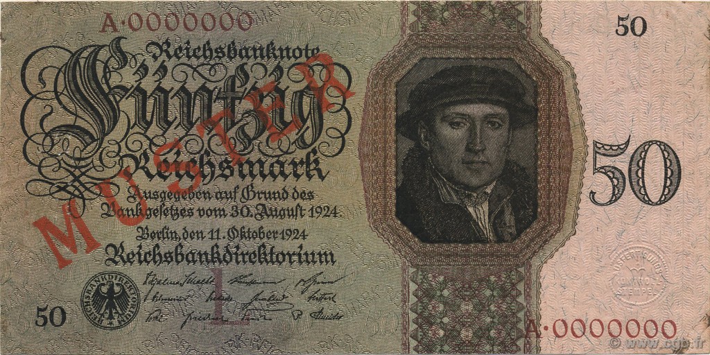 50 Reichsmark Spécimen ALEMANIA  1924 P.177 EBC