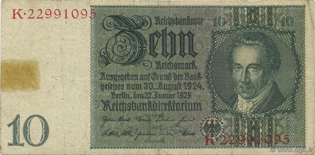 10 Reichsmark ALEMANIA  1929 P.180a BC