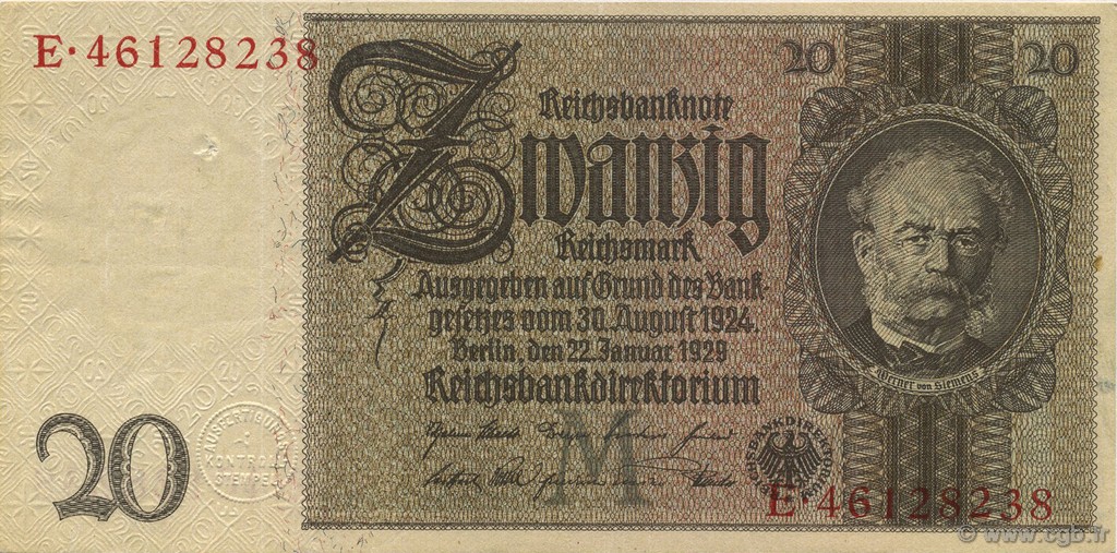 20 Reichsmark GERMANY  1929 P.181a XF