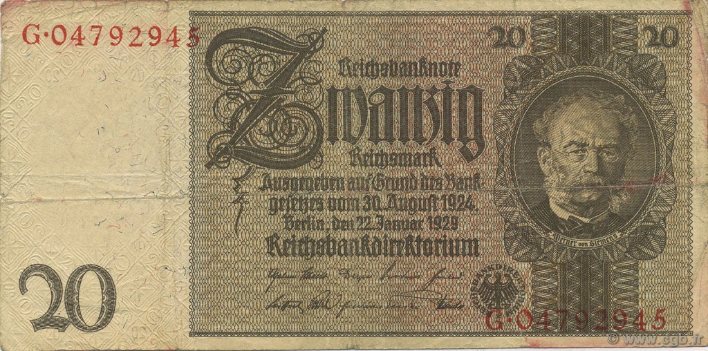 20 Reichsmark GERMANY  1929 P.181b F