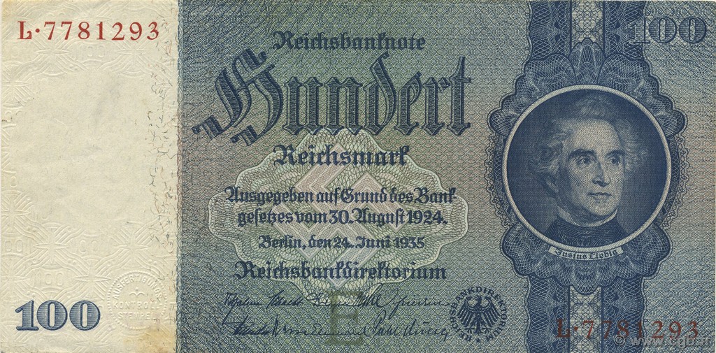 100 Reichsmark GERMANY  1935 P.183a VF+