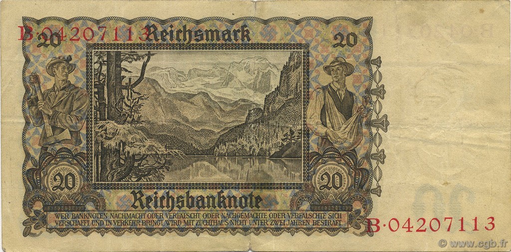 Billet De Collection Allemagne - 20 Reichsmark 1939 - P#185 - État SUP