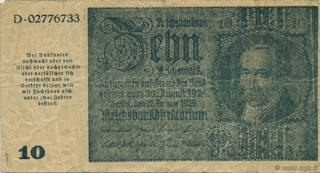10 Reichsmark GERMANIA  1945 P.188a MB