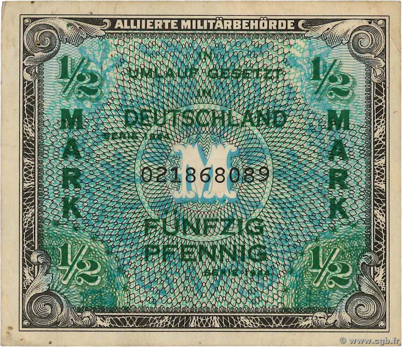 1/2 Mark GERMANIA  1944 P.191a q.SPL