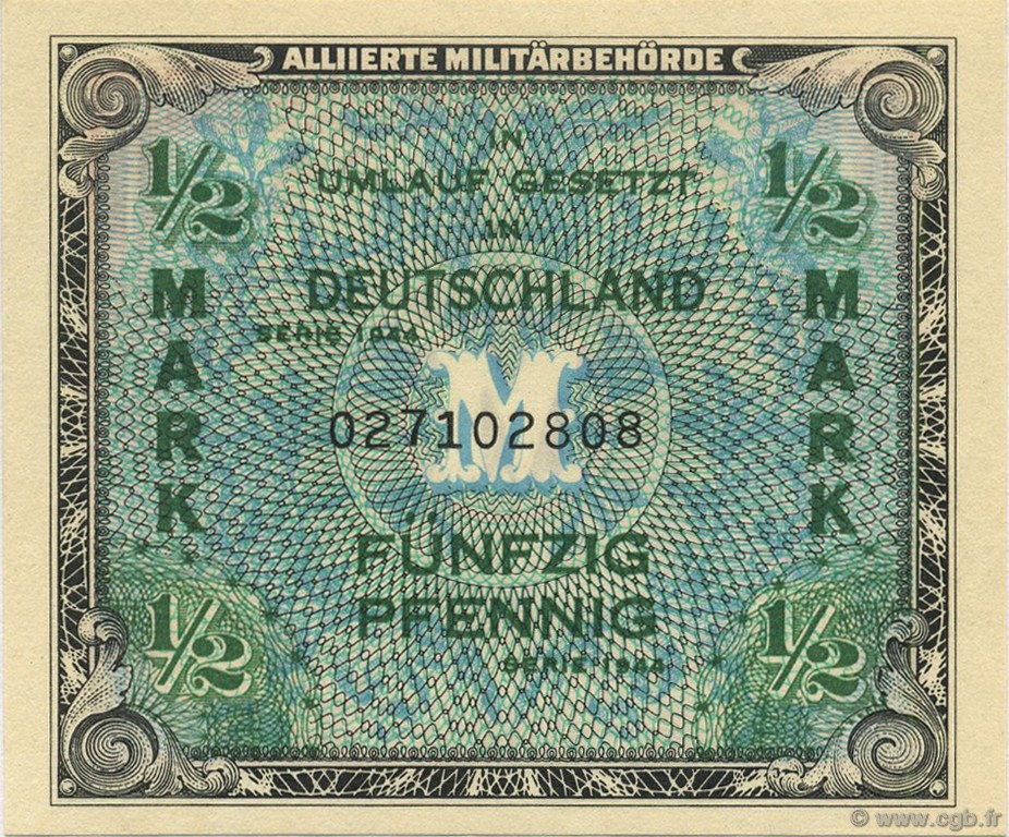 1/2 Mark GERMANIA  1944 P.191a q.FDC