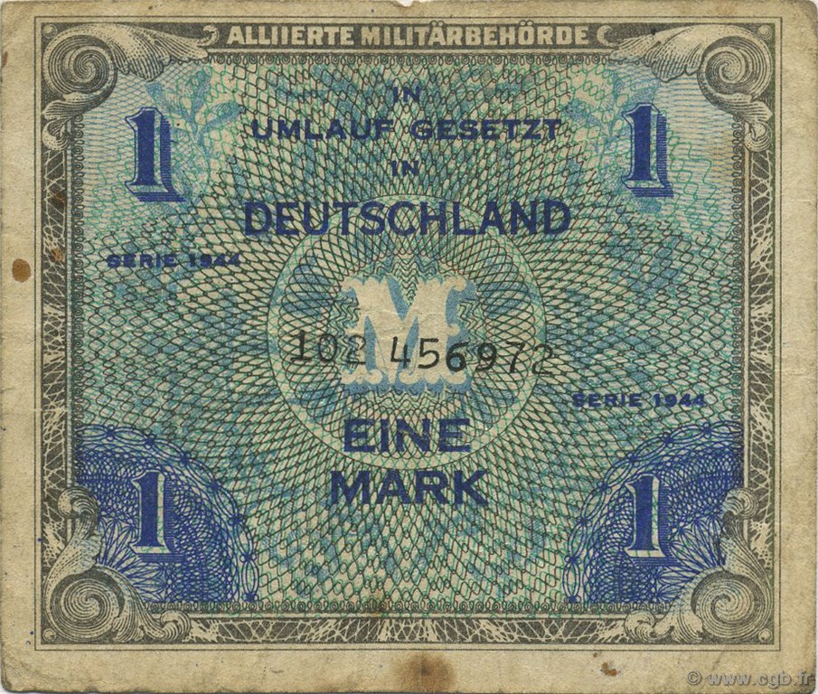 1 Mark GERMANY  1944 P.192b F