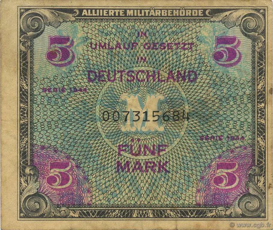 5 Mark ALLEMAGNE  1944 P.193a TB