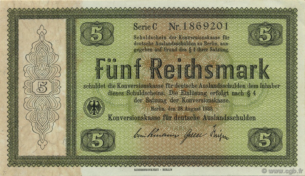 5 Reichsmark ALEMANIA  1933 P.199 SC+