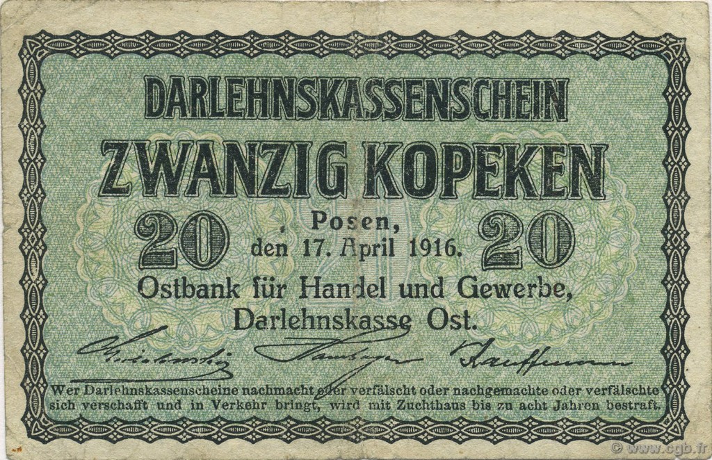 20 Kopeken DEUTSCHLAND Posen 1916 P.R120 SS
