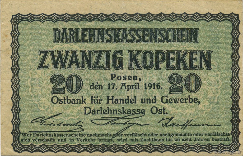 20 Kopeken DEUTSCHLAND Posen 1916 P.R120 VZ