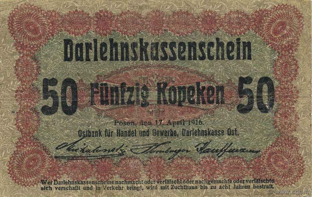 50 Kopeken GERMANY Posen 1916 P.R121d F+