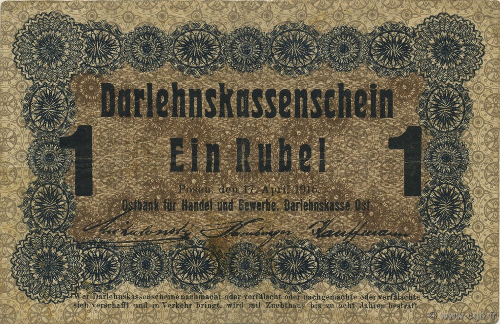 1 Rubel GERMANIA Posen 1916 P.R122b BB