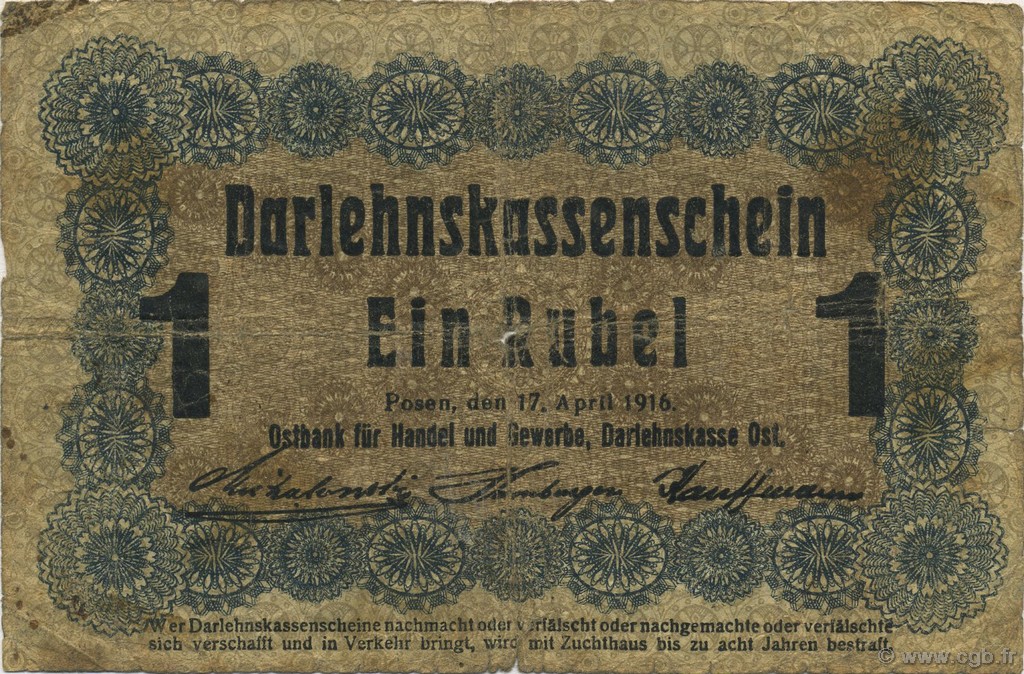 1 Rubel GERMANY Posen 1916 P.R122c G