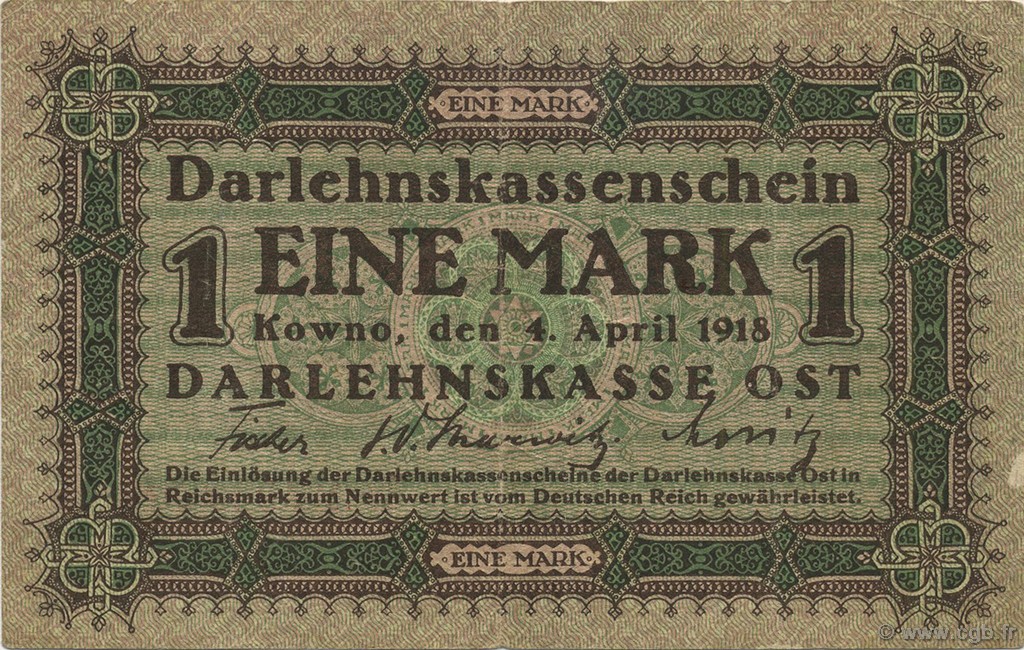 1 Mark GERMANIA Kowno 1918 P.R128 BB