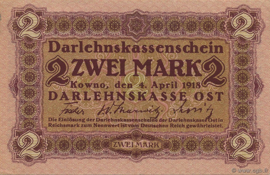 2 Mark GERMANY Kowno 1918 P.R129 AU