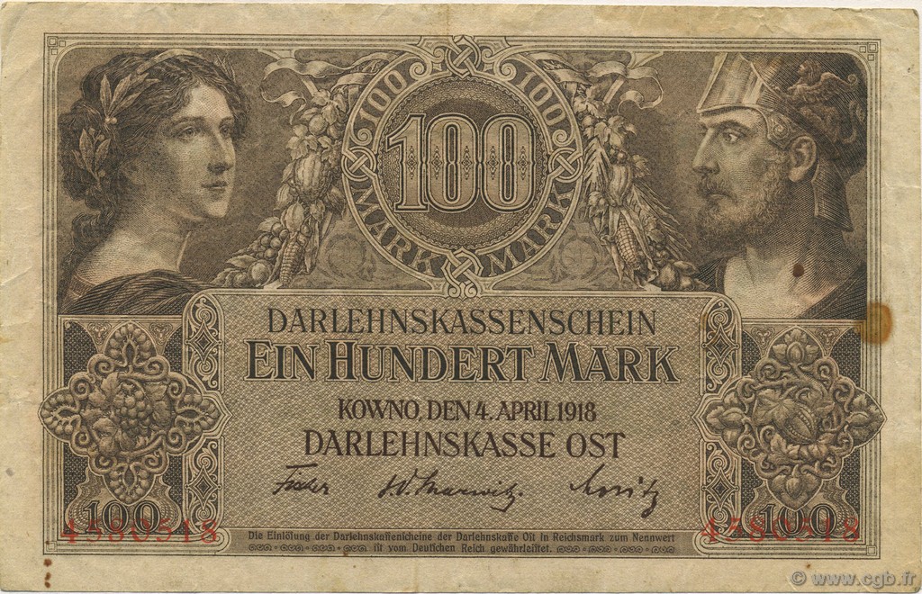 100 Mark GERMANIA Kowno 1918 P.R133 MB