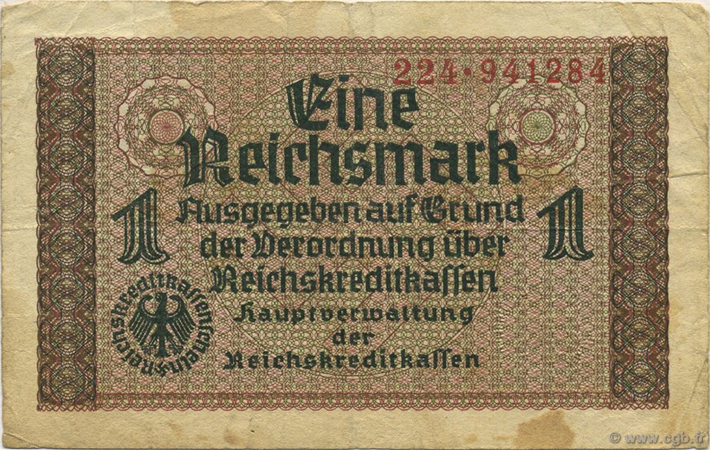 1 Reichsmark GERMANY  1940 P.R136a F