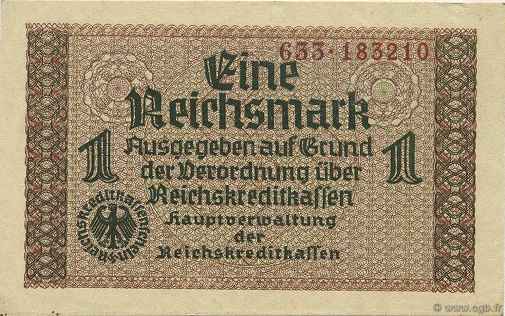 1 Reichsmark GERMANY  1940 P.R136b AU-