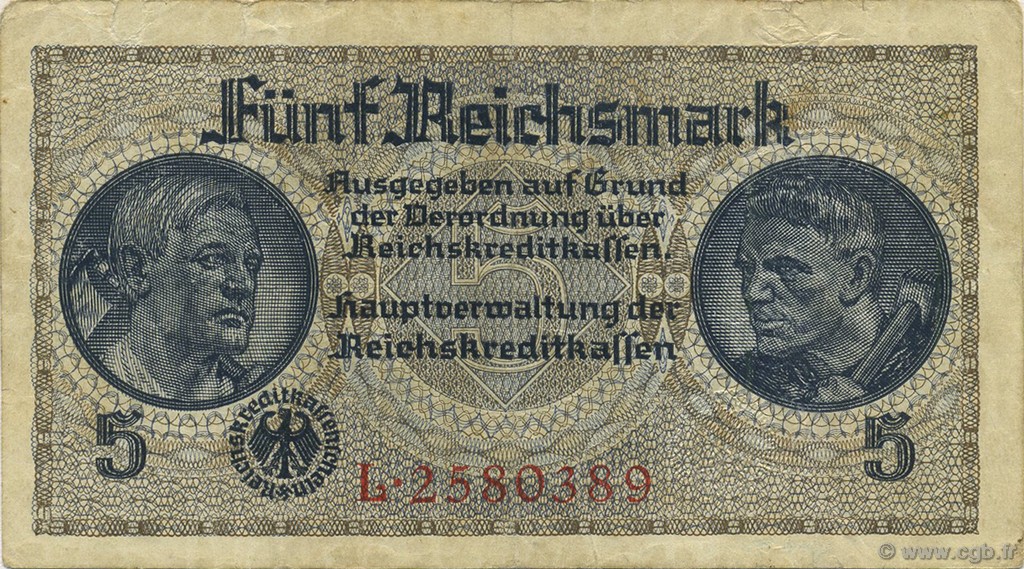 5 Reichsmark GERMANY  1940 P.R138a VF