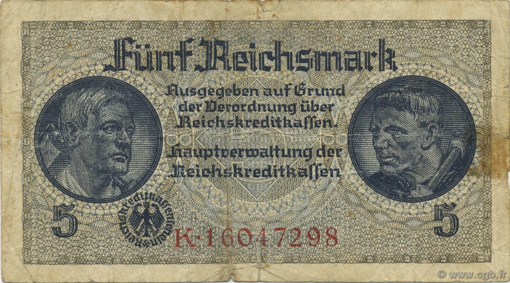 5 Reichsmark ALLEMAGNE  1940 P.R138b pr.TB