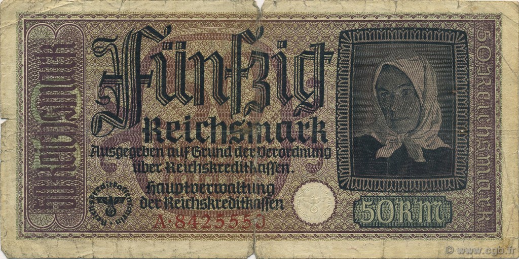 50 Reichsmark GERMANY  1940 P.R140 P