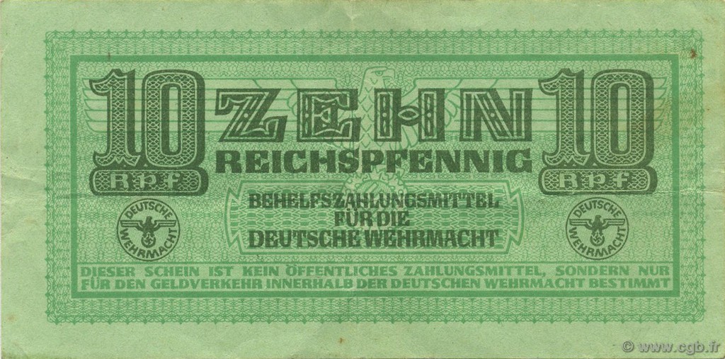 10 Reichspfennig GERMANY  1942 P.M34 VF
