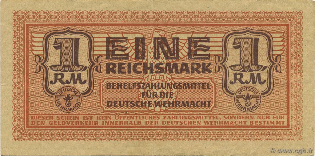 1 Reichsmark DEUTSCHLAND  1942 P.M36 fVZ