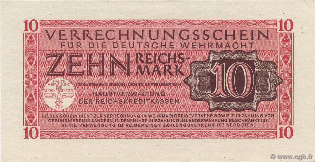 10 Reichsmark GERMANY  1942 P.M40 UNC