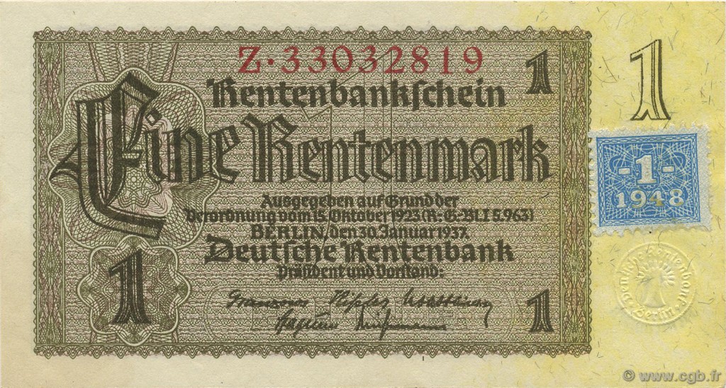 1 Deutsche Mark GERMAN DEMOCRATIC REPUBLIC  1948 P.01 UNC-