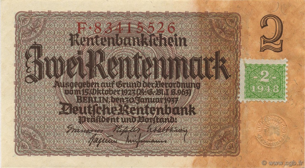 2 Deutsche Mark DEUTSCHE DEMOKRATISCHE REPUBLIK  1948 P.02 fST+