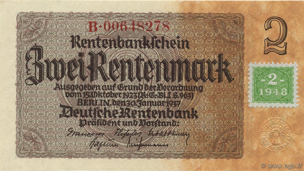 2 Deutsche Mark DEUTSCHE DEMOKRATISCHE REPUBLIK  1948 P.02 fST+